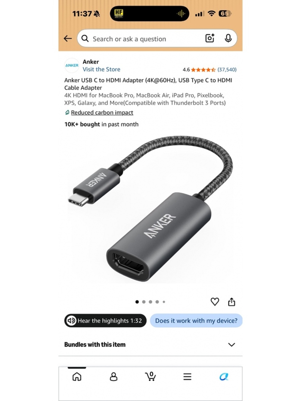 Anker USB C to HDMI Adapter 4K@60Hz, USB Type C to HDMI Cable Adapter